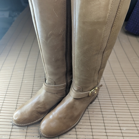 Sperry Top-Sider side zip Women's Size 6.5M tan Tall Leather Riding Boots. 16" t - Picture 2 of 12